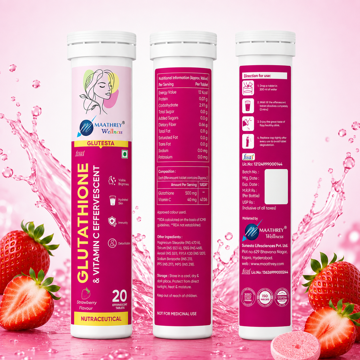 GLUTESTA Glutathione & Vitamin C Effervescent Tablets – For Skin Wellness, Antioxidant & Immunity Support