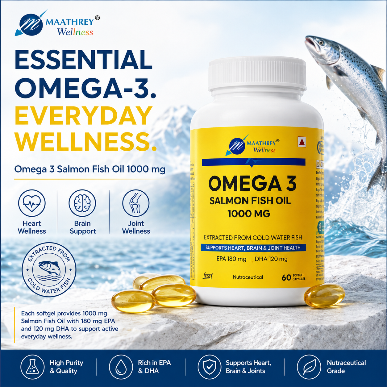 Omega 3 Salmon Fish Oil 1000 mg – Heart, Brain & Joint Support